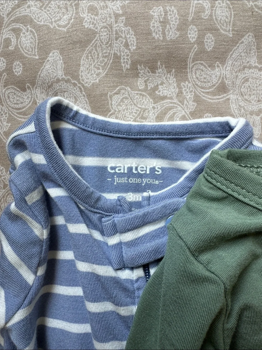 Babies' Neutral Elephant Print and Solid Zipper Footed One-Piece Sleepers